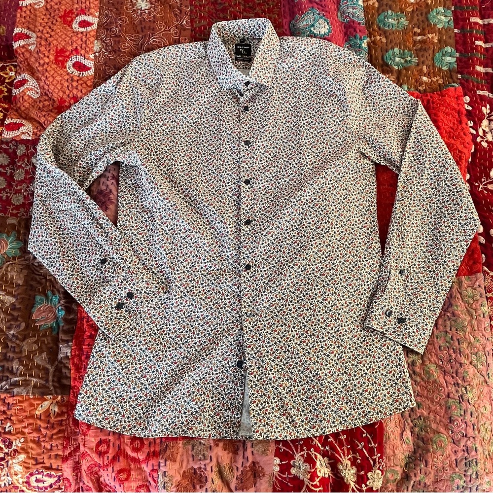 Olymp Maple Leaf Print Super Slim Dress Shirt